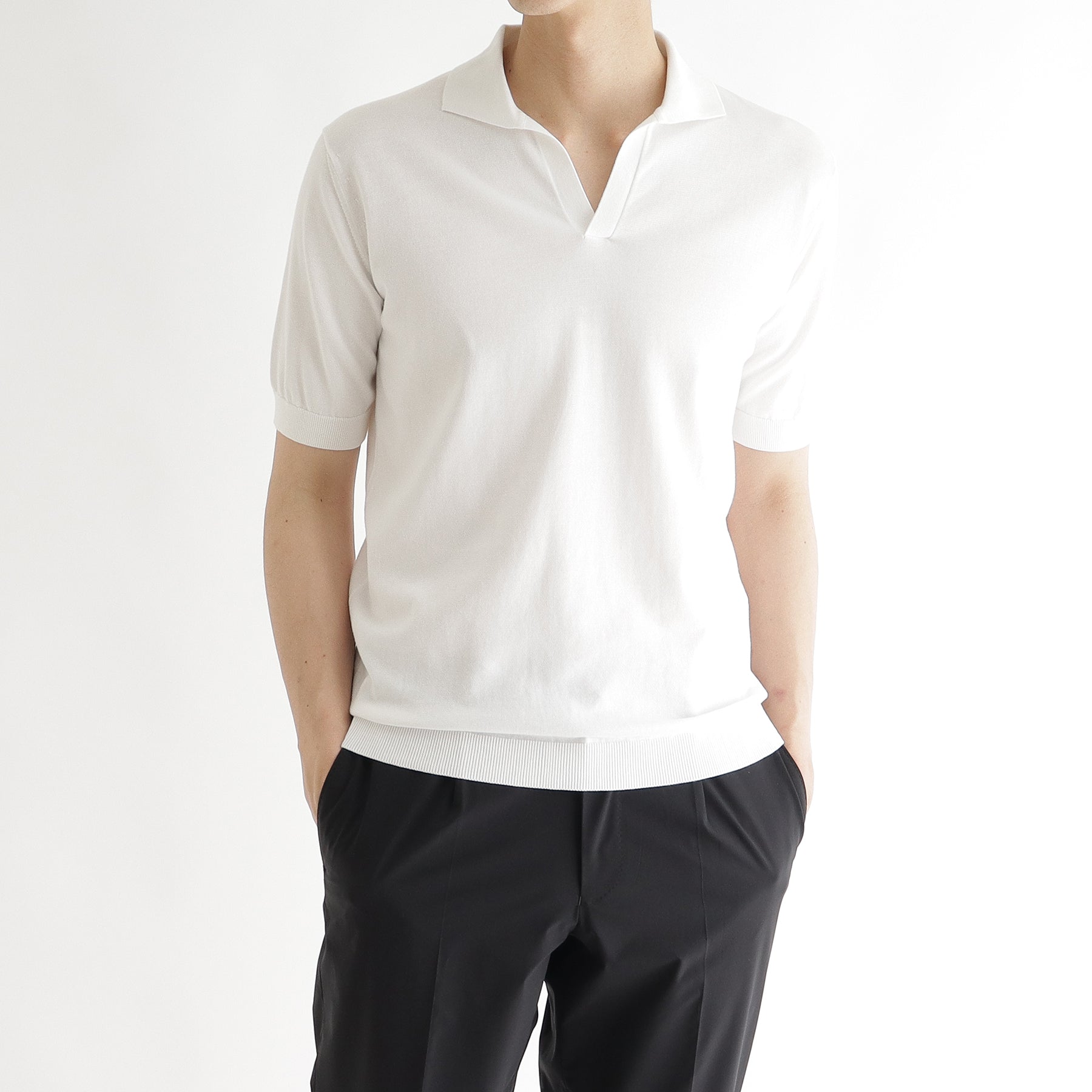 専用クロスクローゼット　スキッパーニットポロシャツ　白　Lサイズ スビンプラチナム スキッパーニット ホワイト | ＋CLOTHET ONLINE