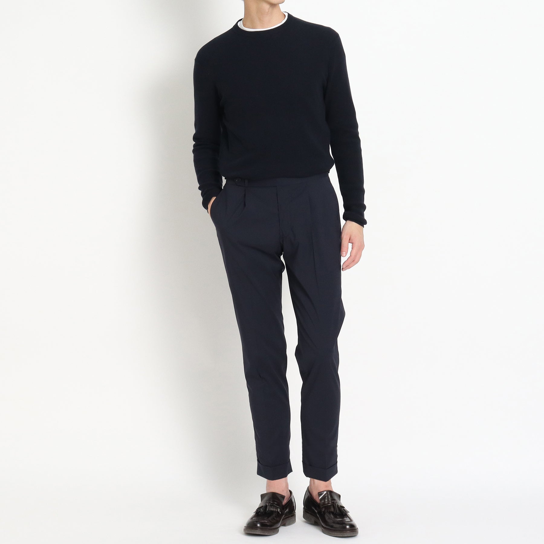 スビンプラチナム ミニサーマルクルーネックニット ネイビー