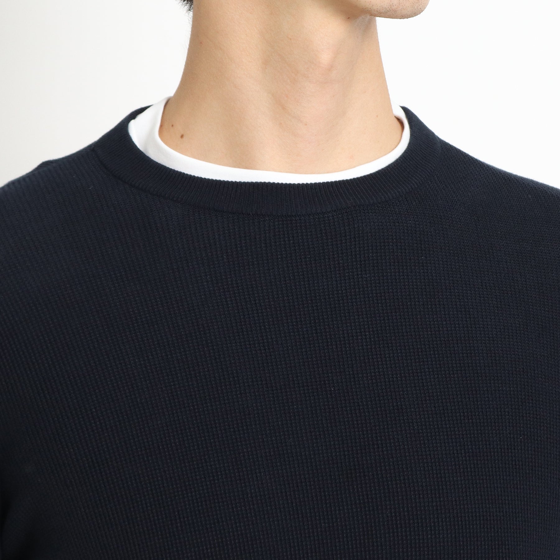 スビンプラチナム ミニサーマルクルーネックニット ネイビー
