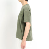 スビンプラチナムマイクロパイルビッグTシャツグラスグリーンの側面を写したメンズ着用画像