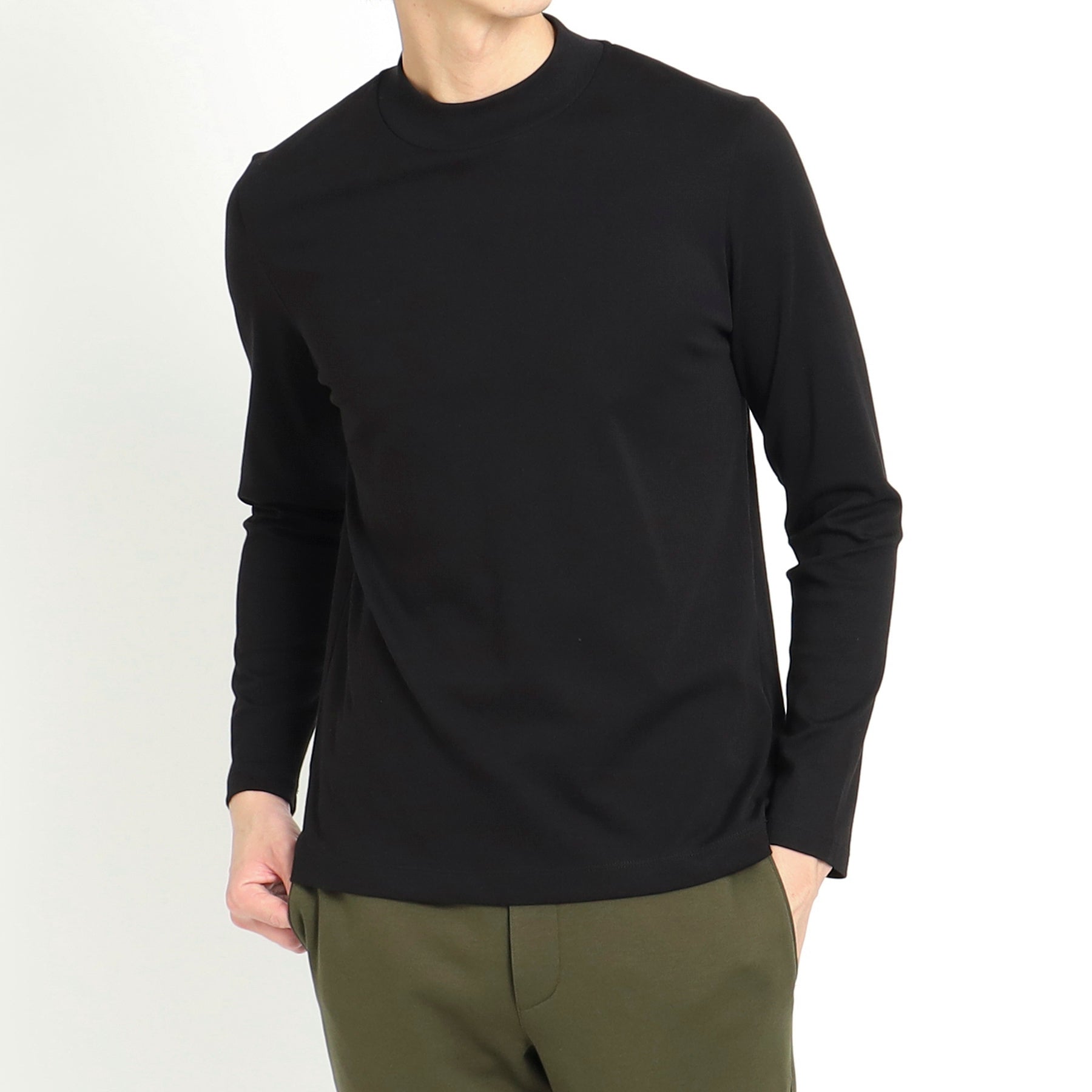 Tailored Mock Neck Long Sleeve T-shirt Color: Black