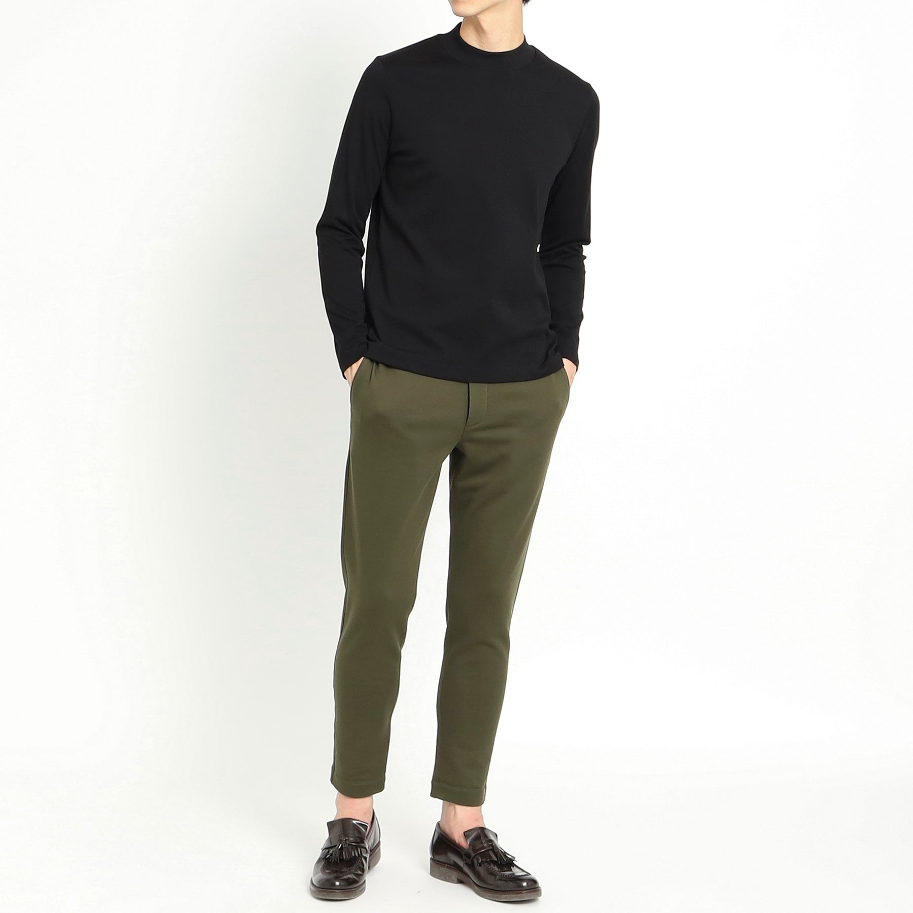 Tailored Mock Neck Long Sleeve T-shirt Color: Black